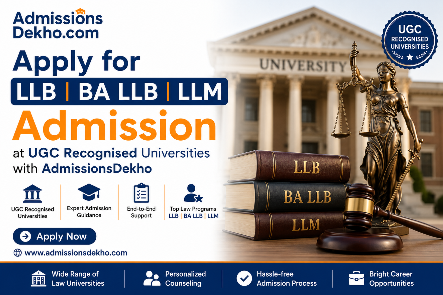 Apply for LLB BA LLB and LLM Admission at UGC Recognised Universities with AdmissionsDekho