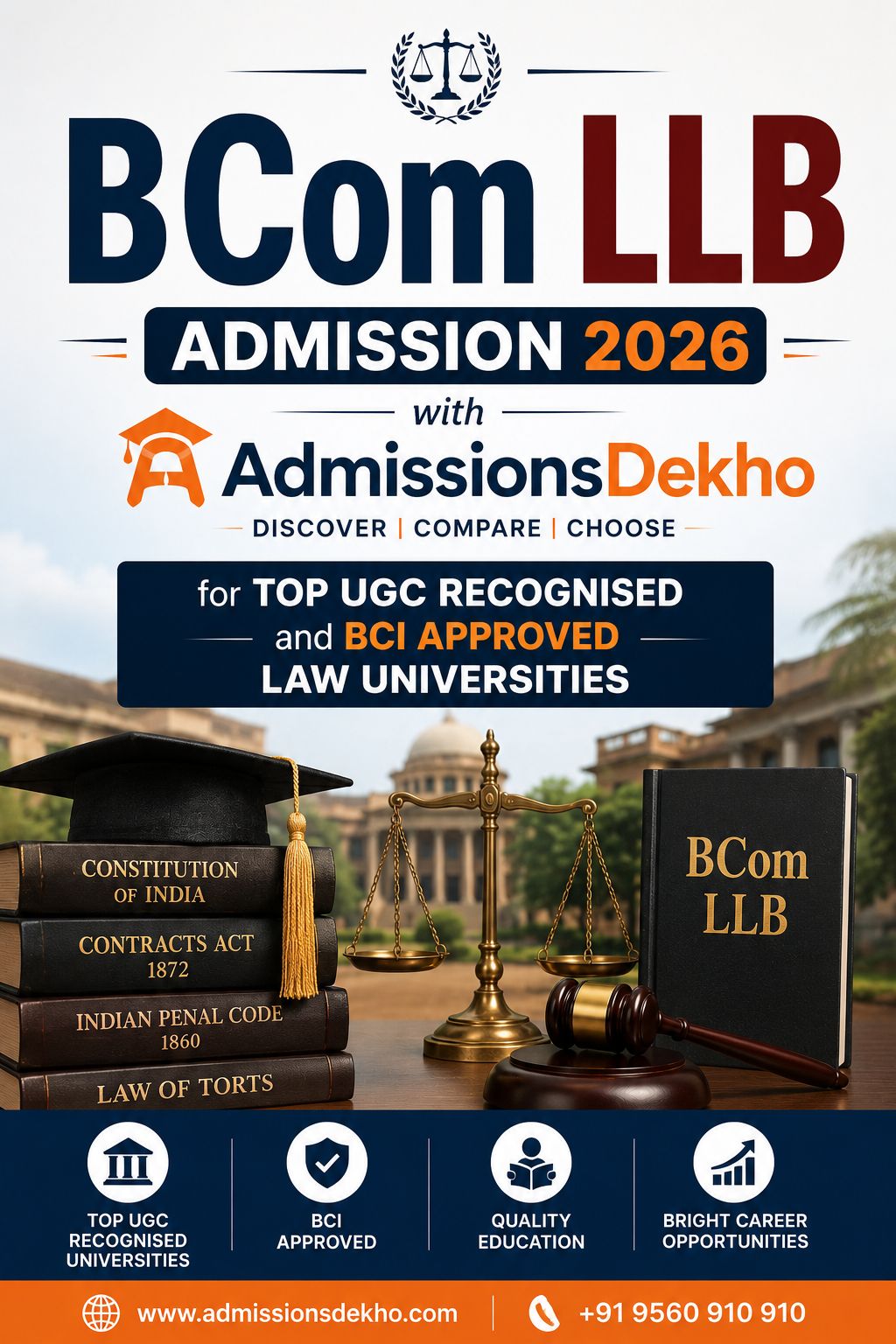 BCom LLB Admission 2026 with AdmissionsDekho for Top UGC Recognised and BCI Approved Law Universities