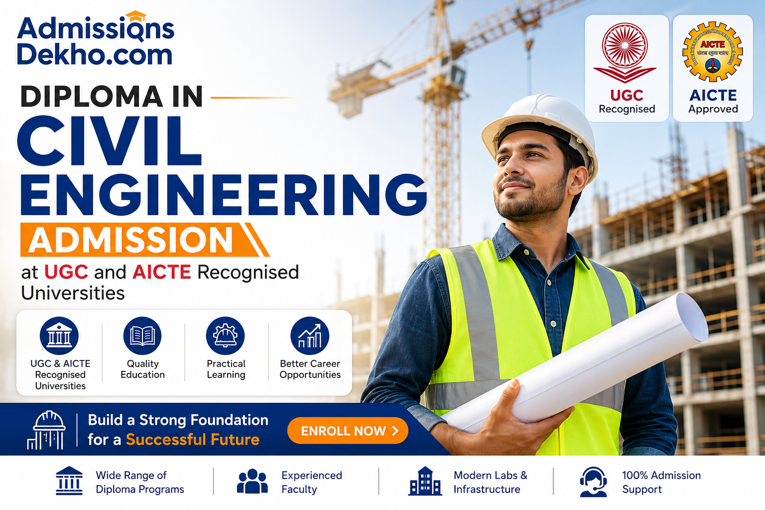 Diploma in Civil Engineering Admission at UGC and AICTE Recognised Universities with AdmissionsDekho